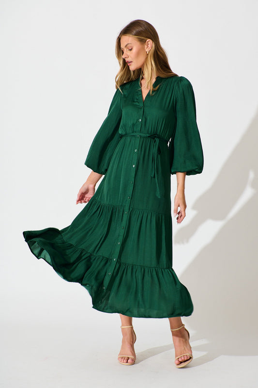 Glimmer Midi Dress in Emerald