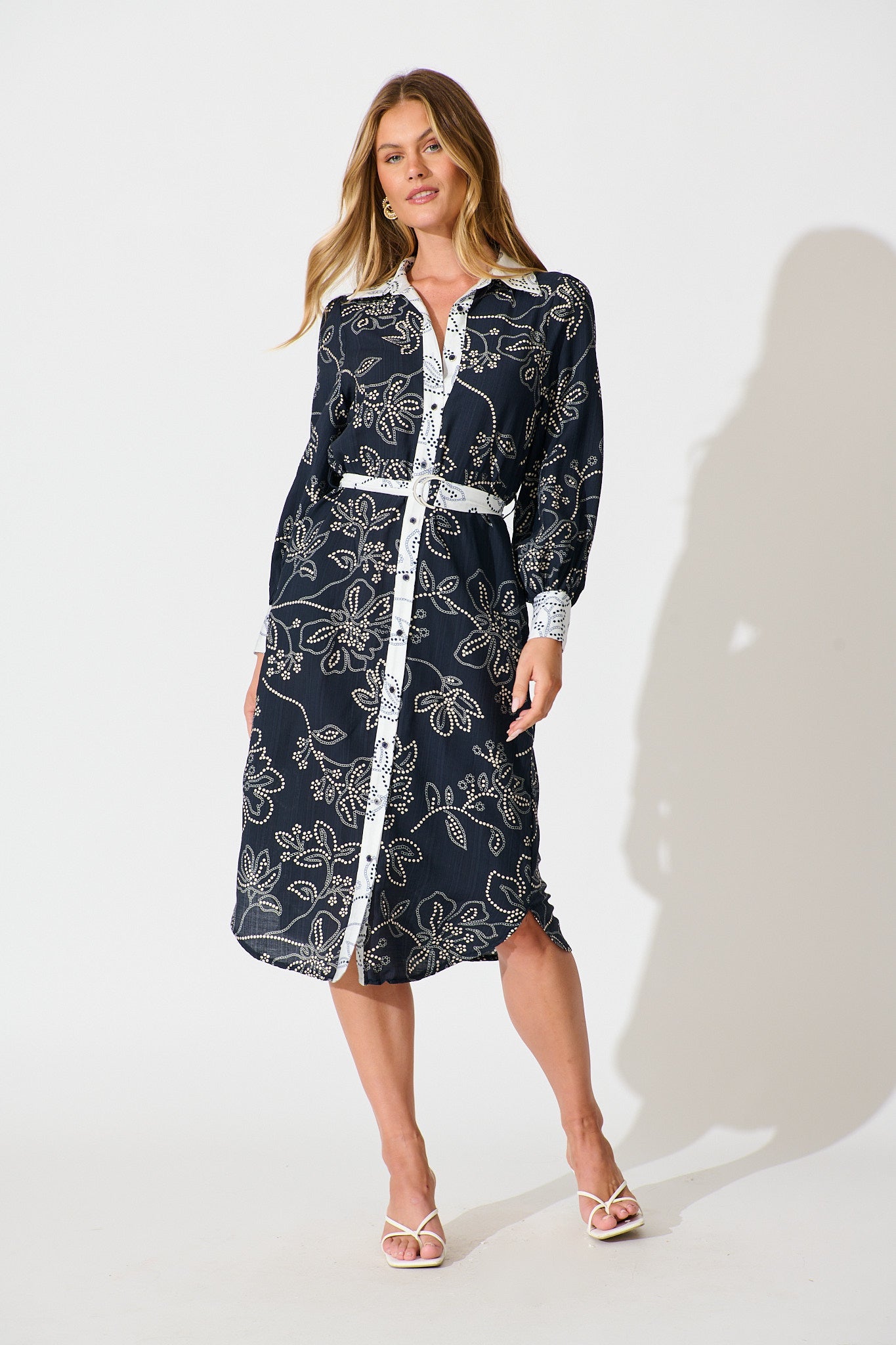 Mesmerised Midi Shirt Dress in Navy Floral Print