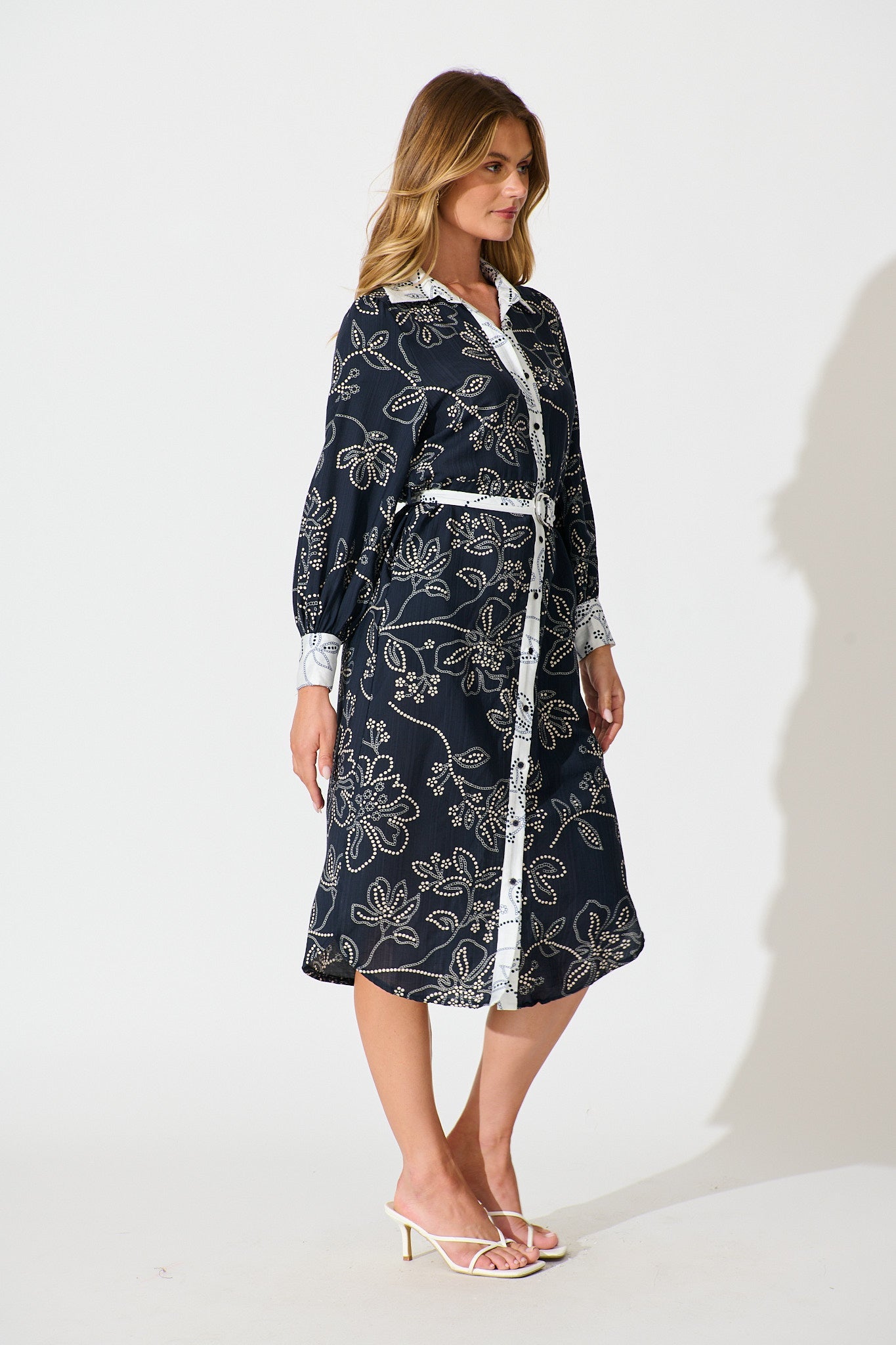 Mesmerised Midi Shirt Dress in Navy Floral Print
