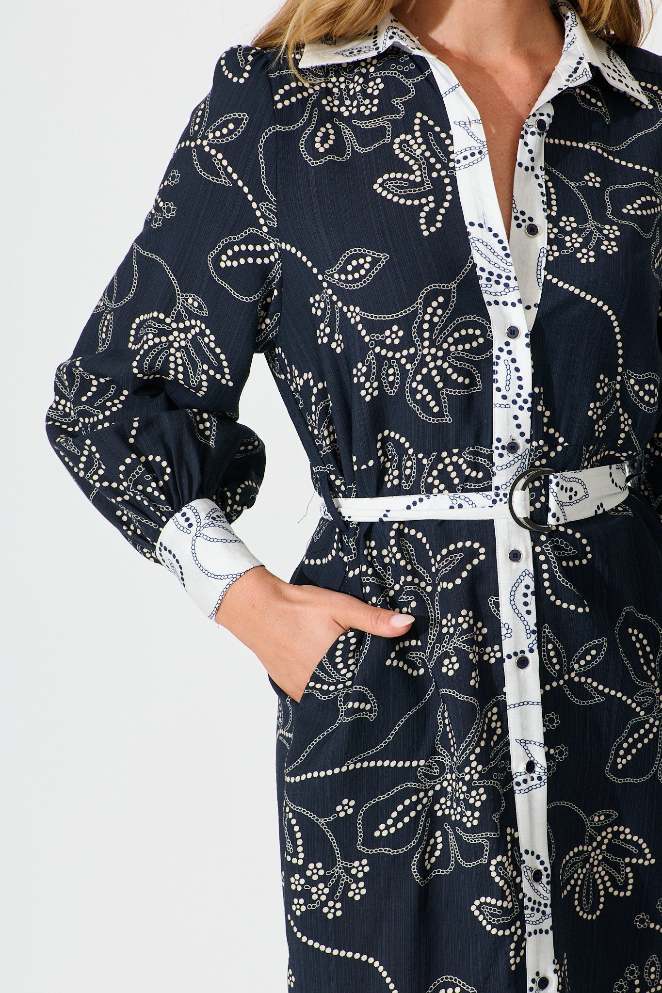 Mesmerised Midi Shirt Dress in Navy Floral Print