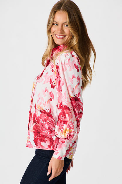 Sutton Shirt in Red with Pink Floral