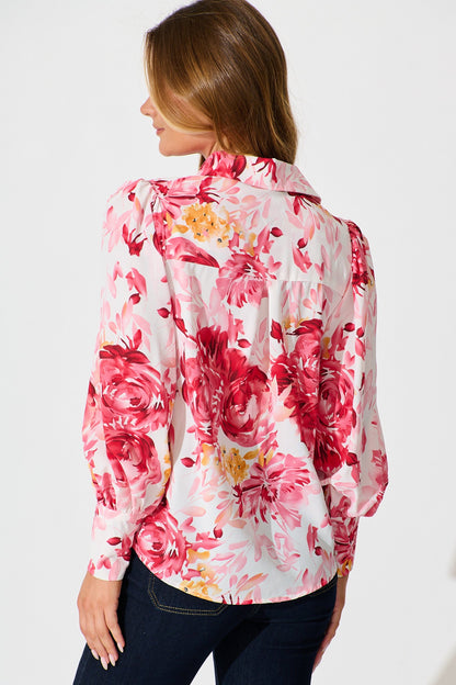 Sutton Shirt in Red with Pink Floral