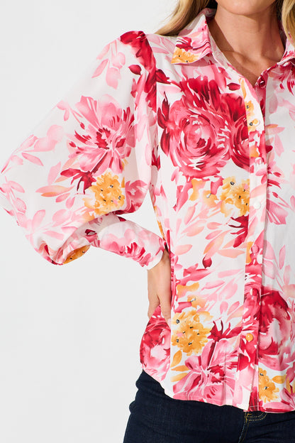 Sutton Shirt in Red with Pink Floral