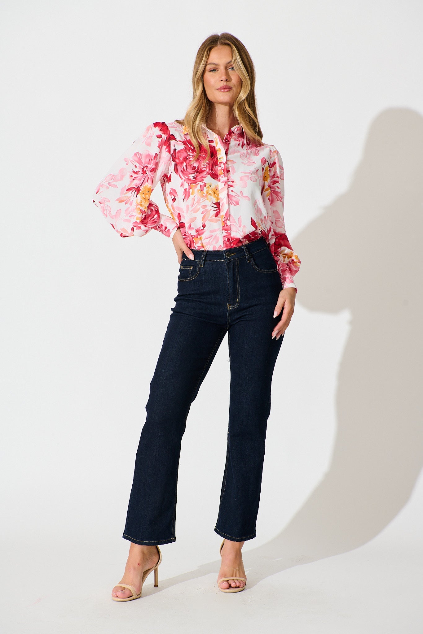 Sutton Shirt in Red with Pink Floral