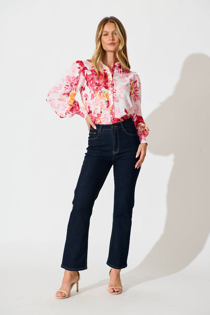 Sutton Shirt in Red with Pink Floral