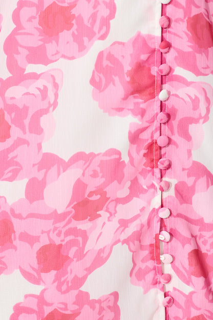 Essence Midi Dress in White with Pink Floral
