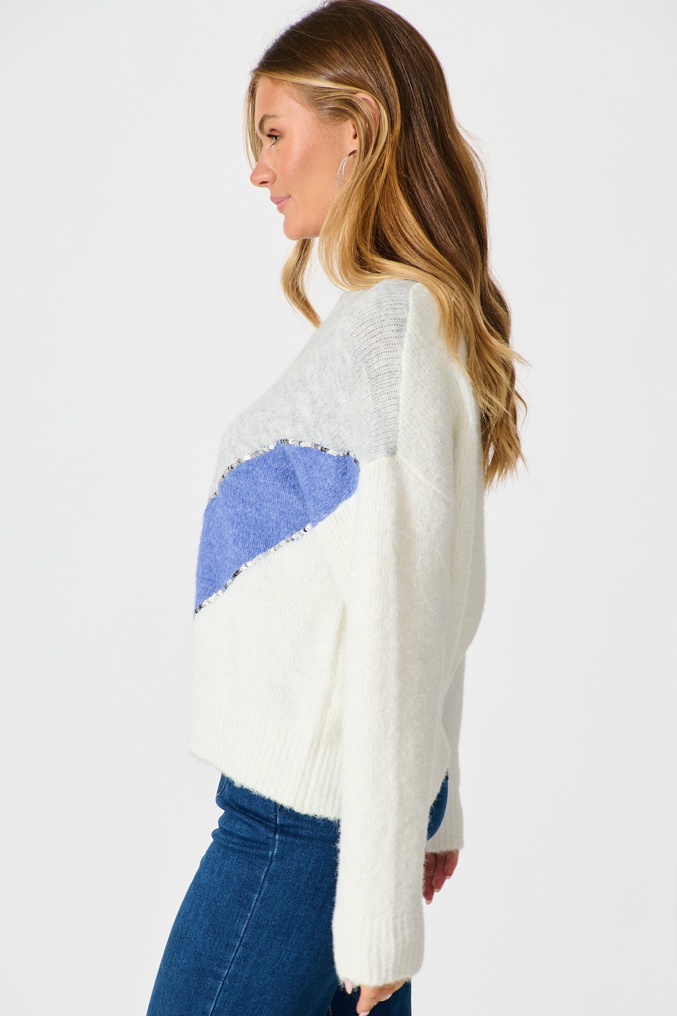 Sabre Knit in Grey with Blue Colourblock Sequin Wool Blend