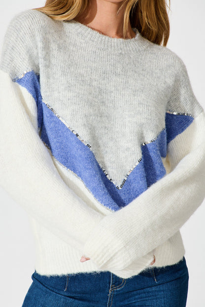 Sabre Knit in Grey with Blue Colourblock Sequin Wool Blend