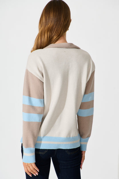 Dina Knit Cardigan In Blue Multi Wool Blend