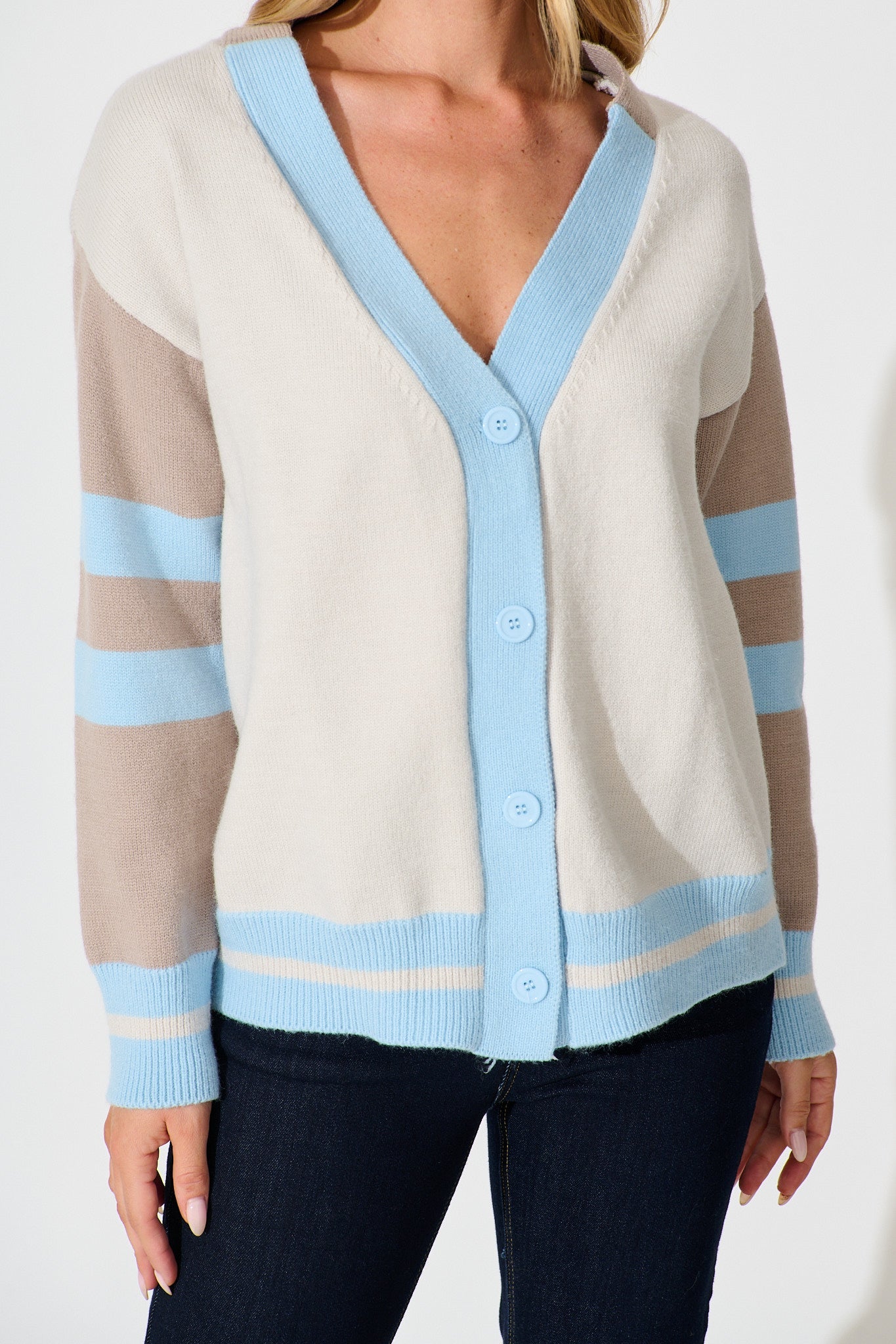 Dina Knit Cardigan In Blue Multi Wool Blend