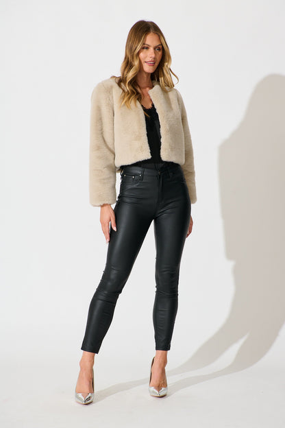 Cher Faux Fur Jacket In Beige