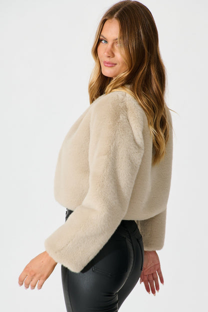 Cher Faux Fur Jacket In Beige
