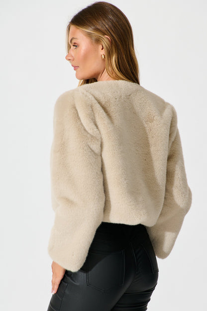 Cher Faux Fur Jacket In Beige