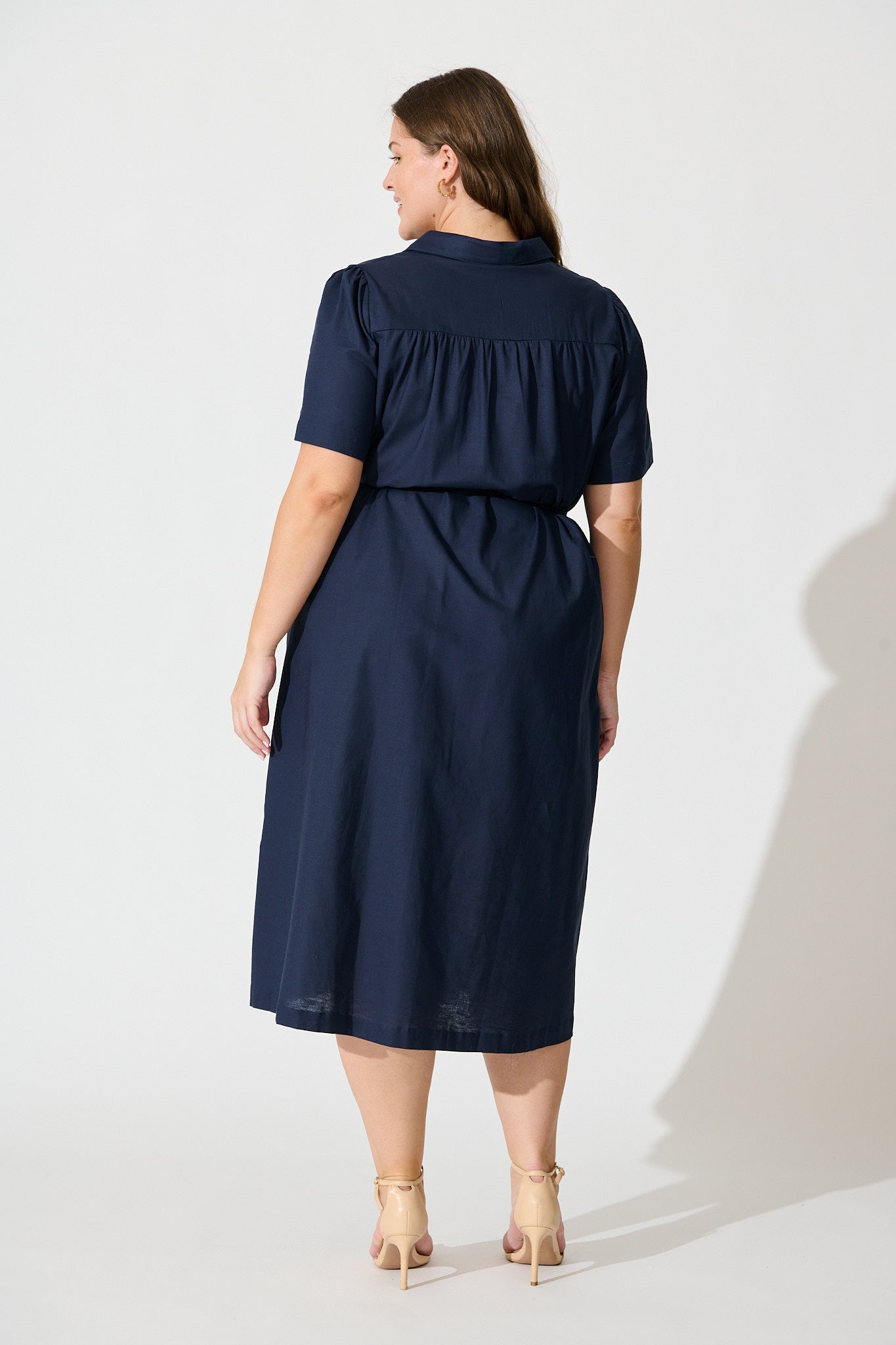 Oatland Midi Shirt Dress In Navy Cotton Linen