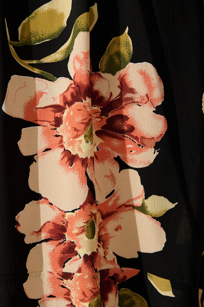 Jemimah Midi Dress In Black with Blush Floral