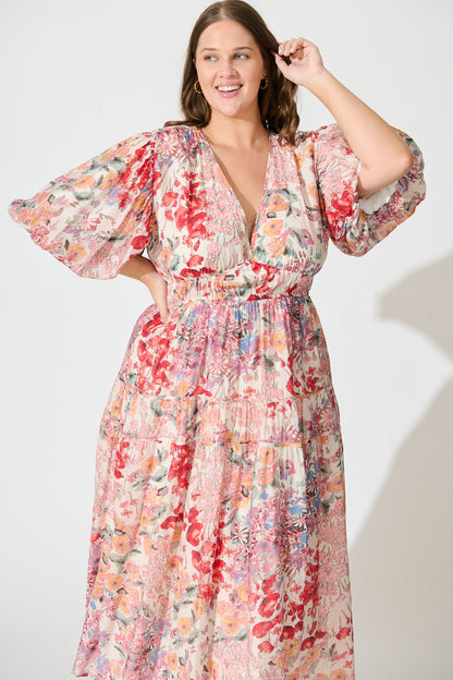 Amalie Midi Dress In Blush Multi Floral