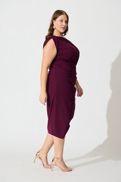 Phoenix Off Shoulder Midi Dress In Plum