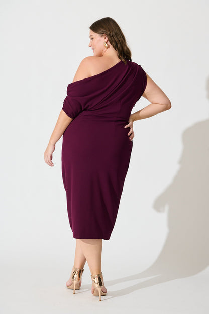 Phoenix Off Shoulder Midi Dress In Plum