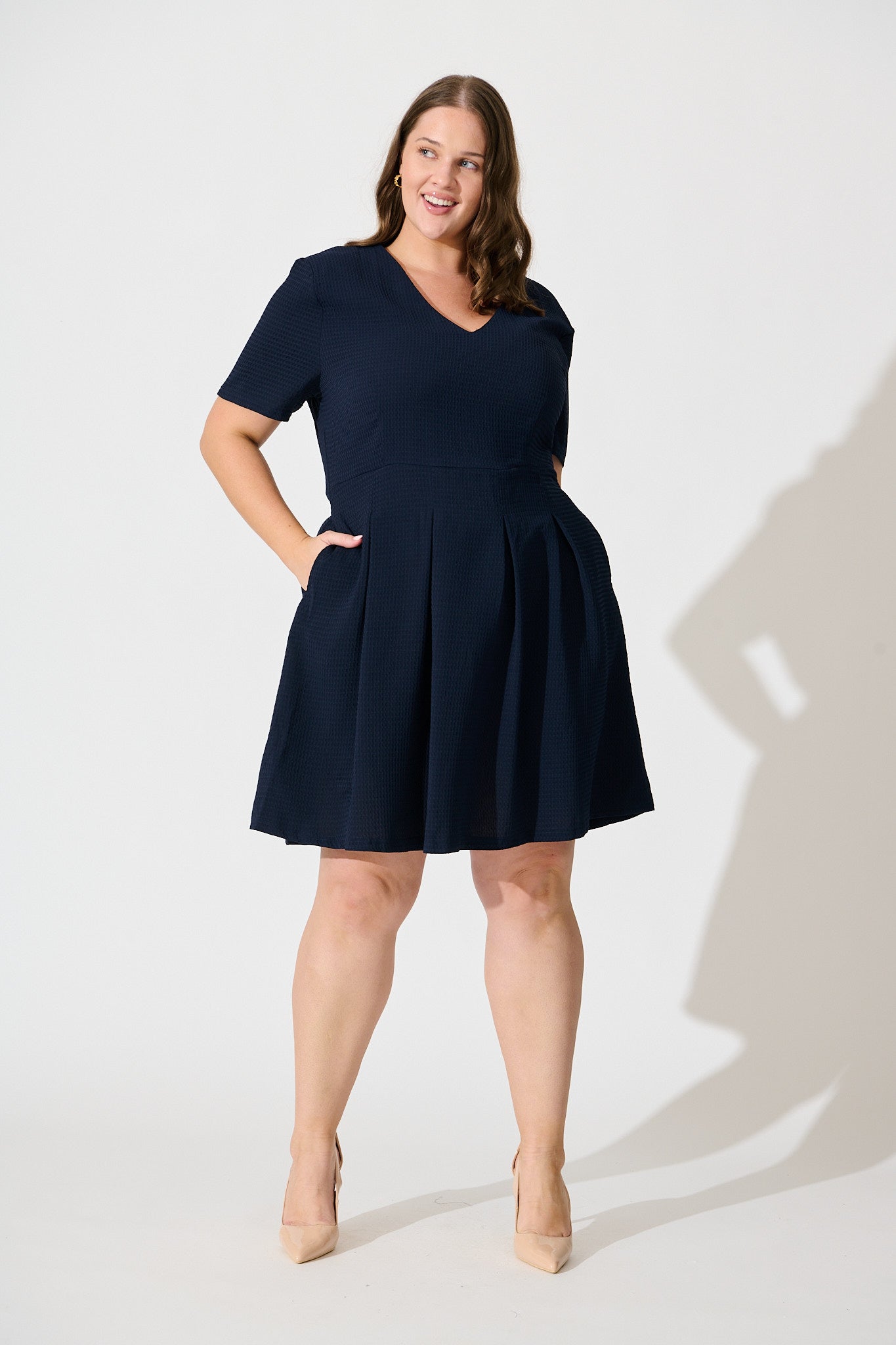 Beth Dress In Textured Navy