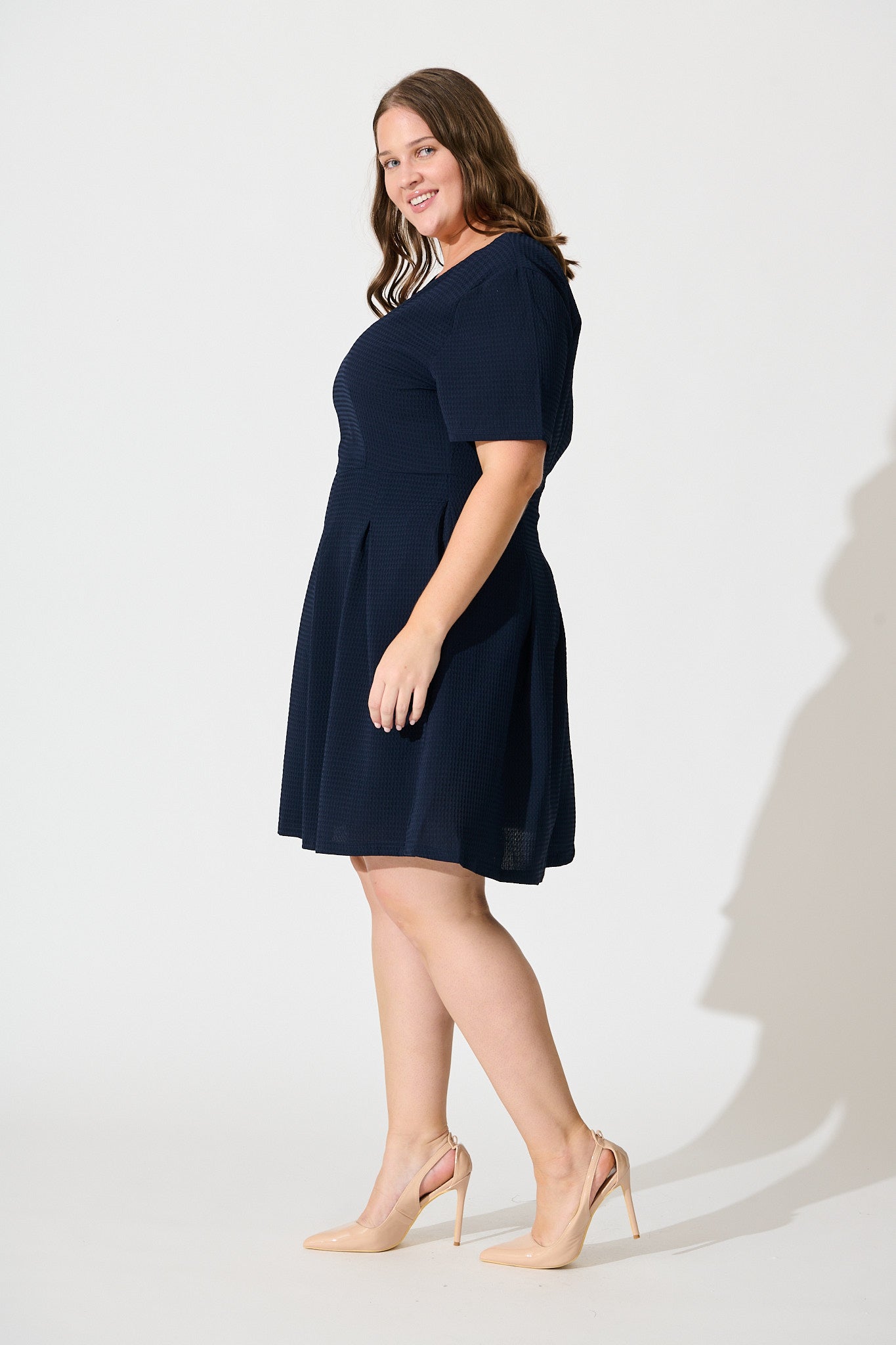 Beth Dress In Textured Navy
