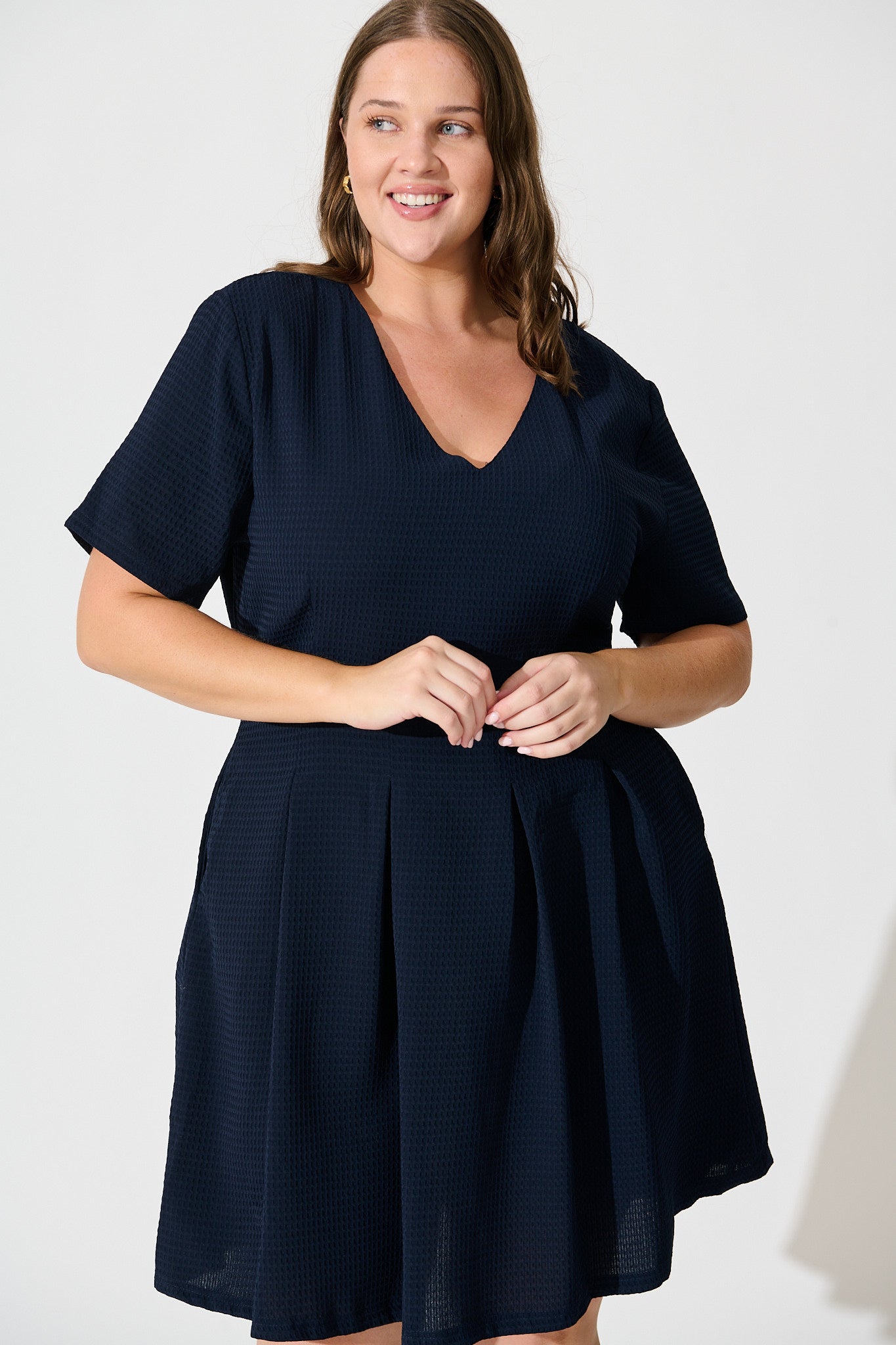 Beth Dress In Textured Navy