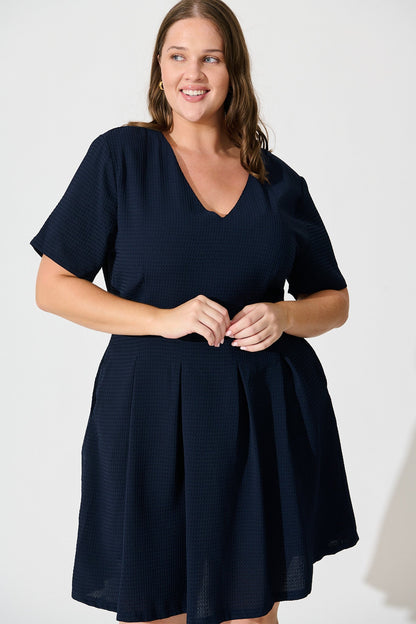Beth Dress In Textured Navy