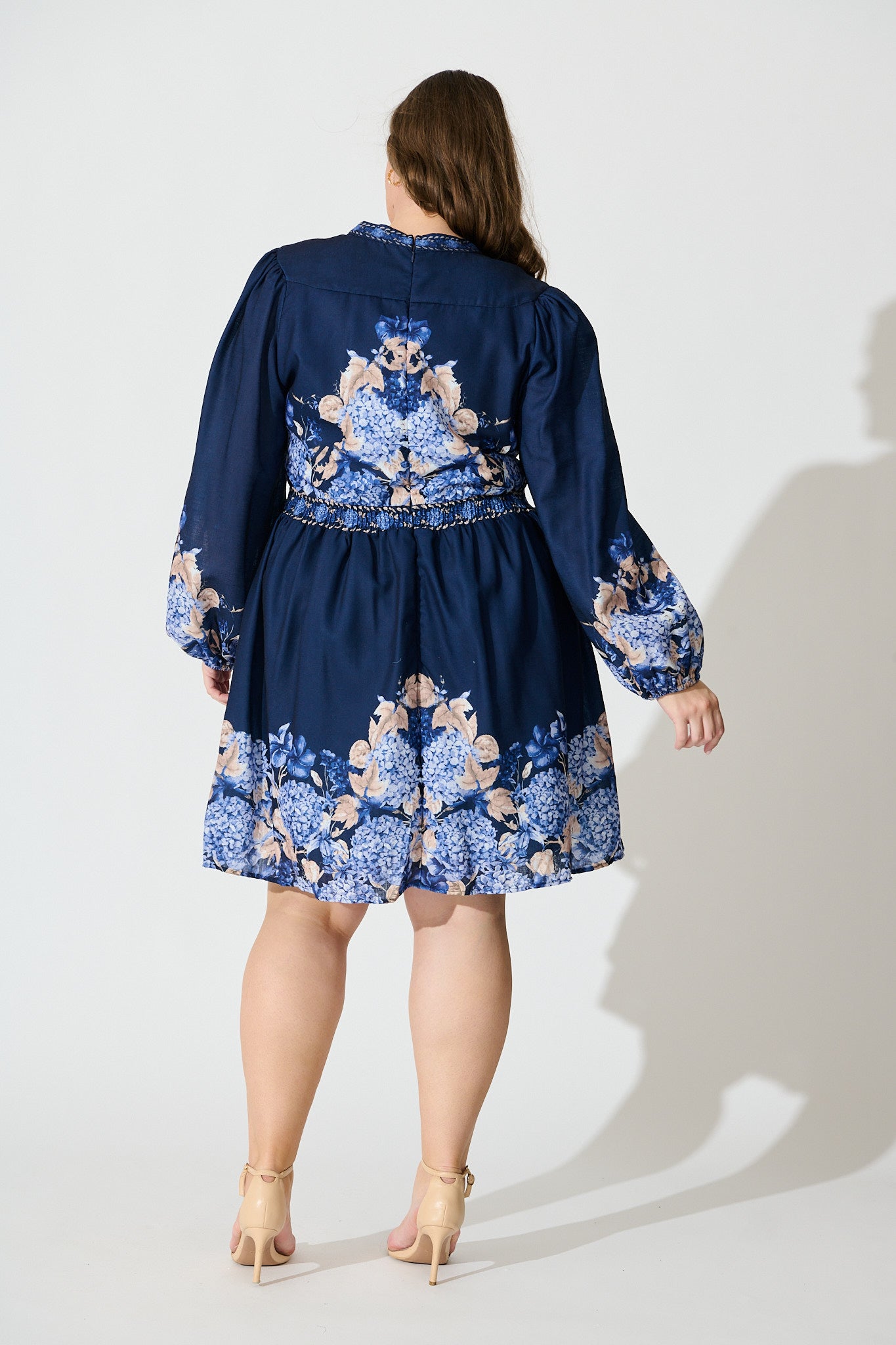 Clarion Dress in Navy Border Floral Linen Blend