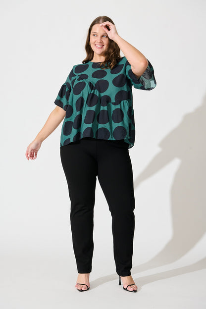 Girona Top In Emerald with Black Spot Cotton Blend