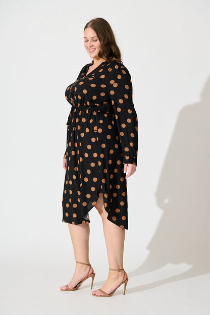 Rival Zip Dress in Black with Brown Spot