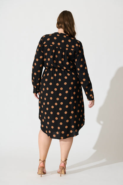 Rival Zip Dress in Black with Brown Spot