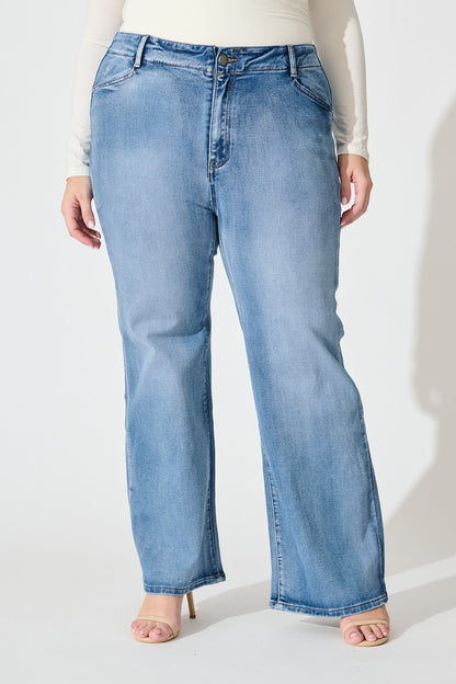 Maxille High Rise Wide Leg Jean in Mid Blue Denim