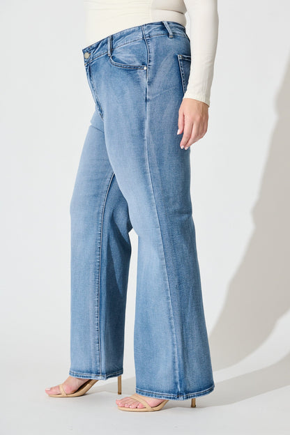 Maxille High Rise Wide Leg Jean in Mid Blue Denim