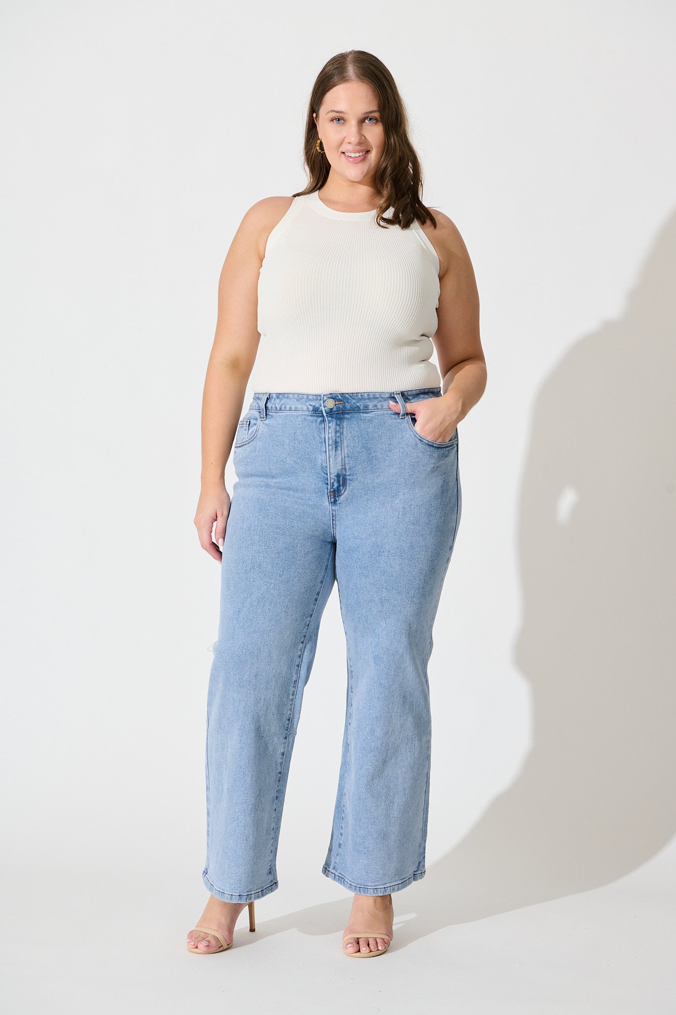 Ocean Road High Rise Wide Leg Jean in Light Blue Denim