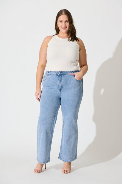 Ocean Road High Rise Wide Leg Jean in Light Blue Denim
