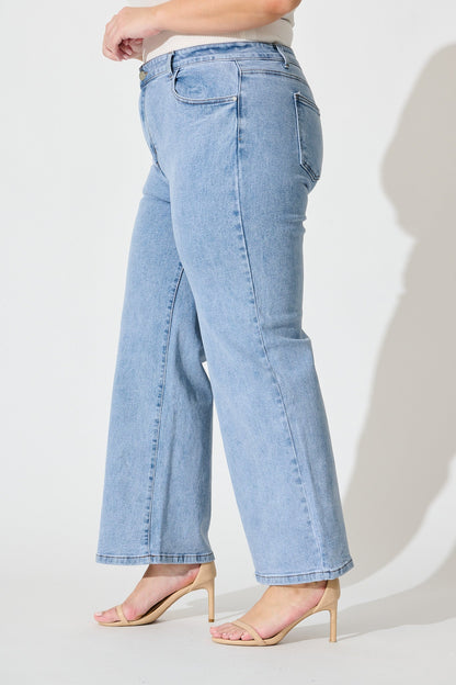 Ocean Road High Rise Wide Leg Jean in Light Blue Denim