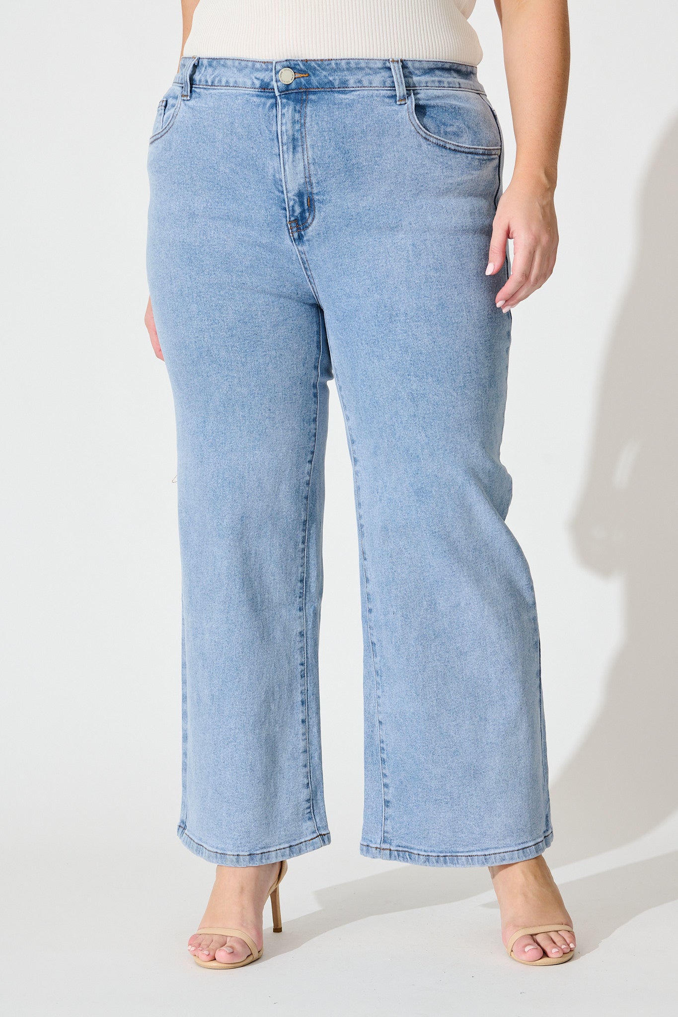 Ocean Road High Rise Wide Leg Jean in Light Blue Denim