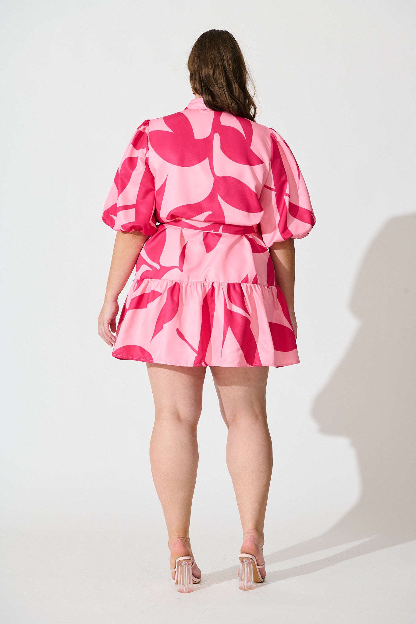 Fione Shirt Dress in Blush With Fuchsia Print