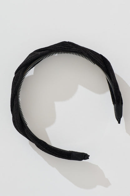 Gina Braided Twist Headband in Black Corduroy