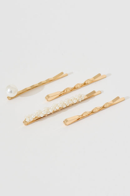 Emory Pearl Hair Slides 4 Packs in Gold