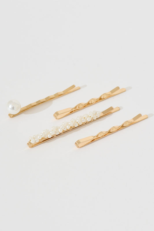 Emory Pearl Hair Slides 4 Packs in Gold