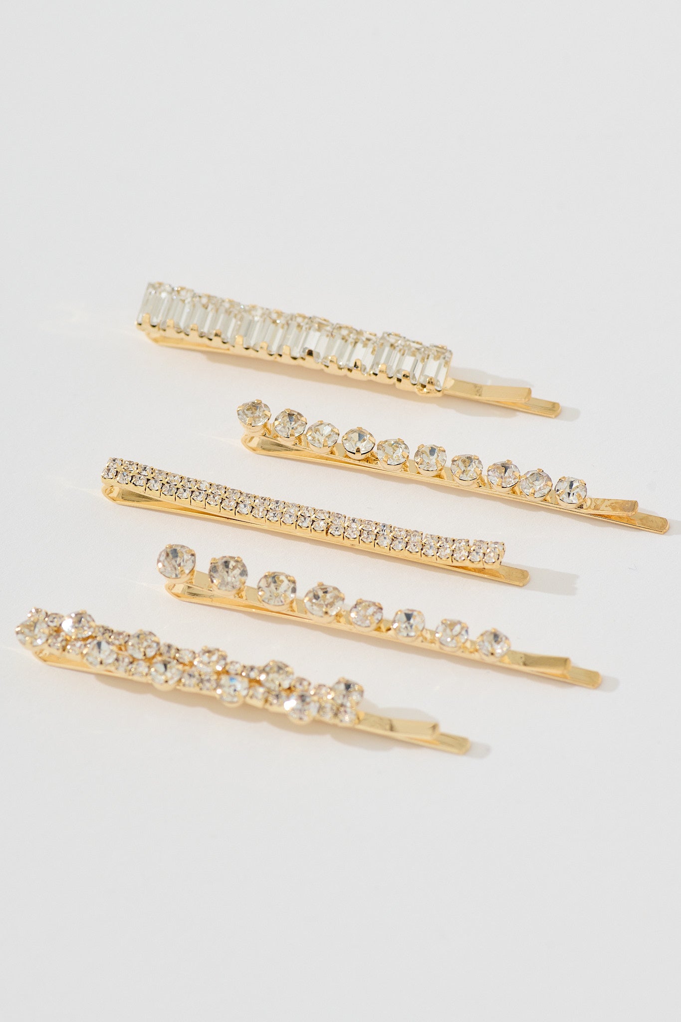 Jacinta Pave and Single Diamante Hair Slides 5 Packs in Gold