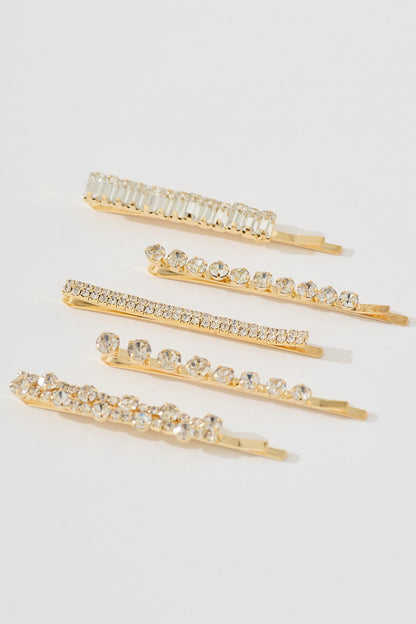 Jacinta Pave and Single Diamante Hair Slides 5 Packs in Gold