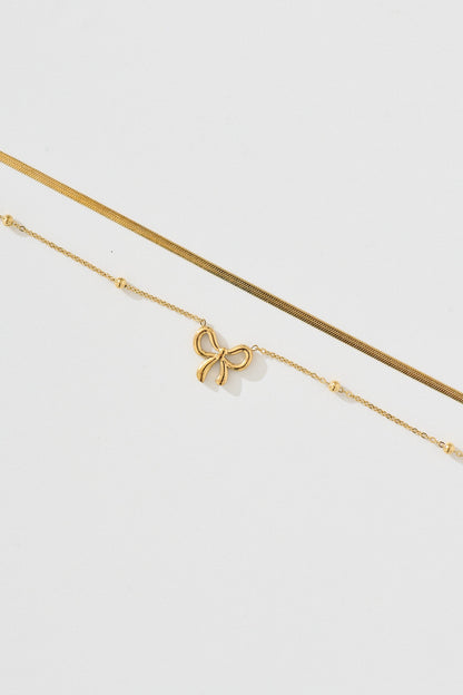 Bowie Layered Necklace in Gold with Ribbon Charm