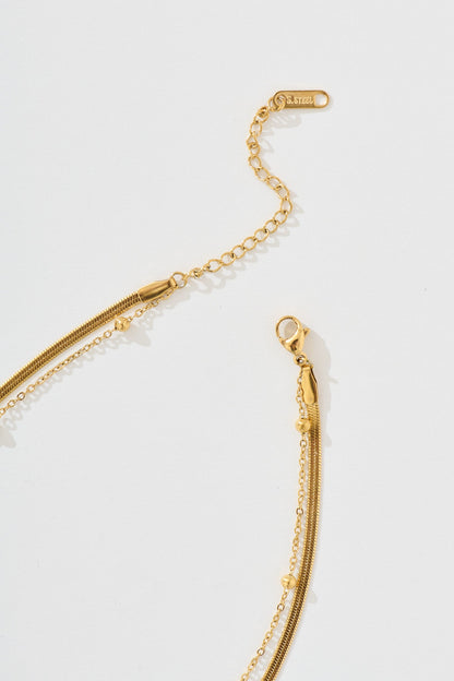 Bowie Layered Necklace in Gold with Ribbon Charm
