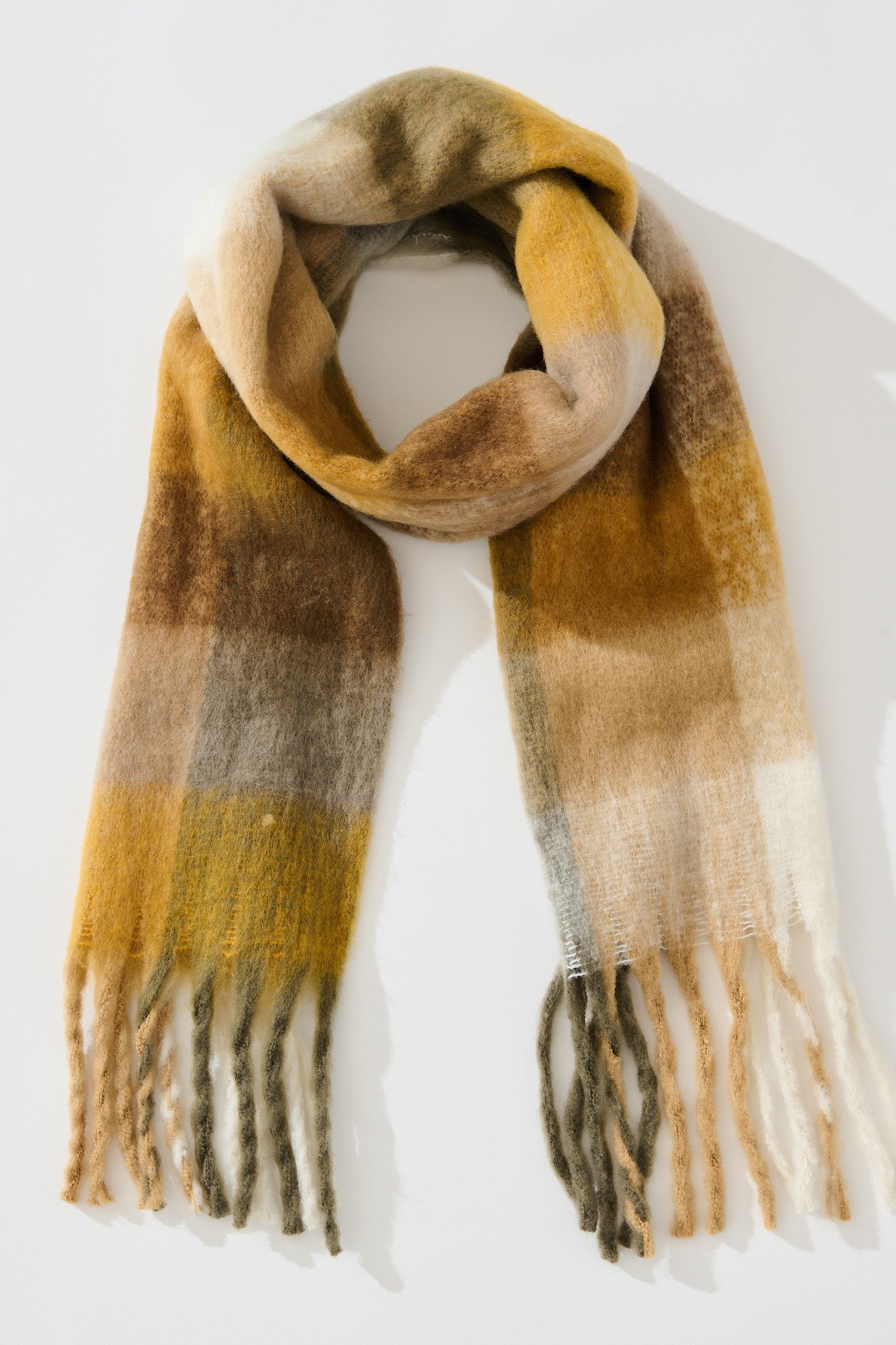 Brooklyn Oversized Knit Scarf In Multi Brown Check