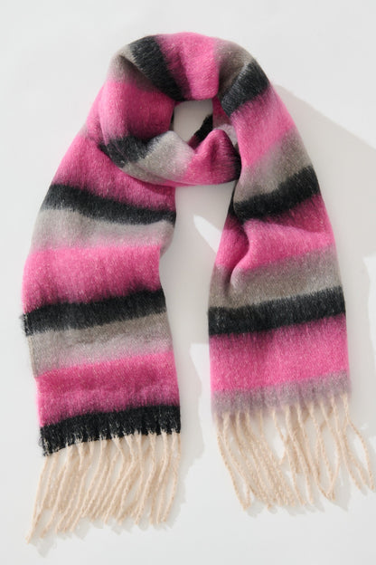 Lilah Knit Scarf in Black with Pink Stripe