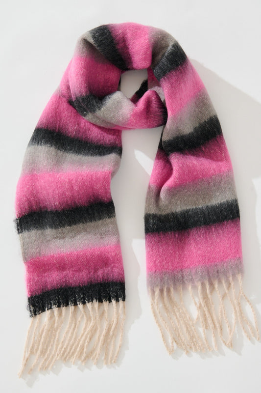 Lilah Knit Scarf in Black with Pink Stripe