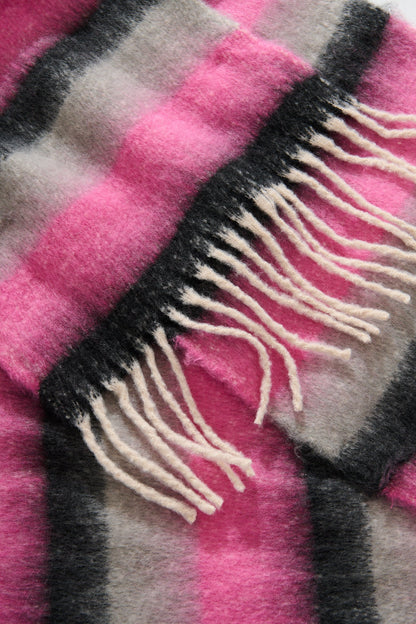 Lilah Knit Scarf in Black with Pink Stripe