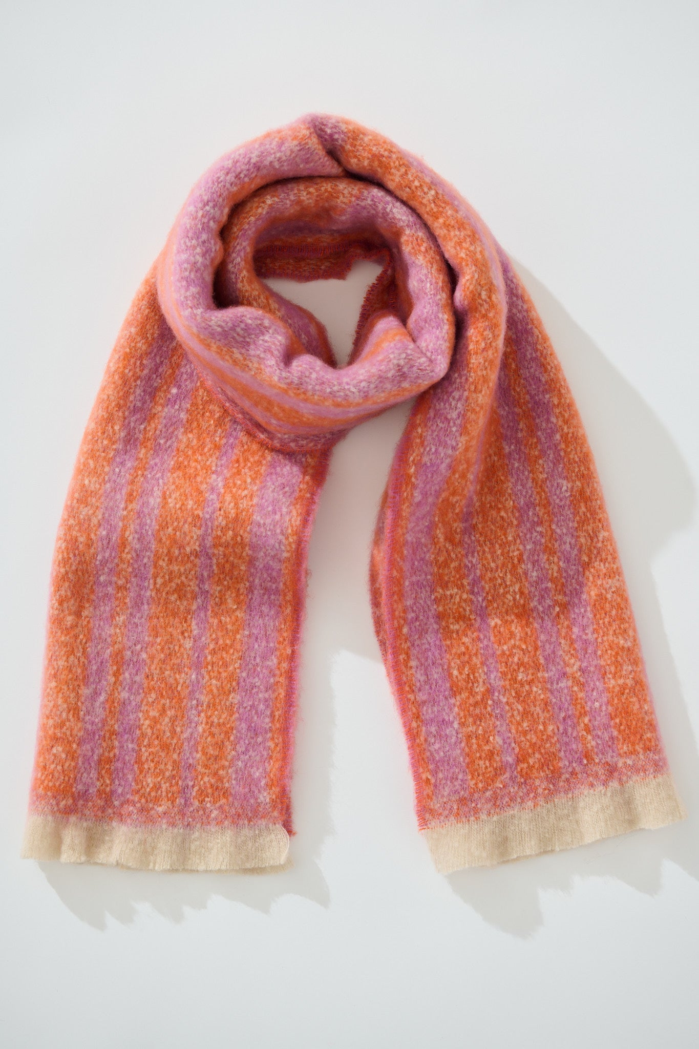 Anita Knit Scarf in Pink and Tangerine Stripe