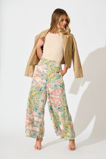 Festive Pant in Cream with Multi Print